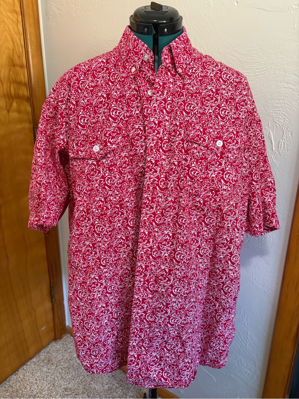 Roper Red and White Floral Short-Sleeve Button-Down Shirt